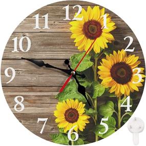 img 4 attached to 🌻 12 Inch Britimes Round Wall Clock - Silent Non Ticking Decor for Bathroom, Bedroom, Kitchen, Office, School - Sunflowers Wooden Design