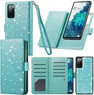 📱 mint samsung s20 fe wallet case - 9 card holder, magnetic detachable cover, kickstand, lanyard strap - glitter pu leather folio flip case for galaxy s20 fe 5g by varikke logo