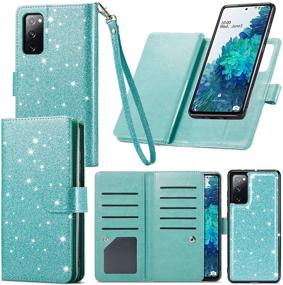 img 4 attached to 📱 Mint Samsung S20 FE Wallet Case - 9 Card Holder, Magnetic Detachable Cover, Kickstand, Lanyard Strap - Glitter PU Leather Folio Flip Case for Galaxy S20 FE 5G by Varikke