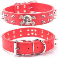 🐶 edgy spiked leather dog collar with skull studs - premium pu collars for medium to large dogs in red logo