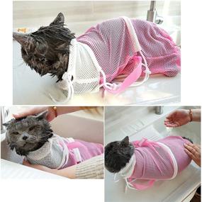 img 2 attached to 🐱 Adjustable Cat Bathing Bag - Anti-Bite & Scratch Mesh Grooming Carrier Bag for Pets, Bathing, Nail Trimming, Medicine Feeding, and Ear Cleaning