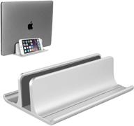 💻 silver vertical laptop stand holder - adjustable desktop notebook dock, space-saving three-in-one for macbook pro air, mac, hp, dell, microsoft surface, lenovo - up to 17.3 inch logo