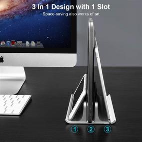 img 3 attached to 💻 Silver Vertical Laptop Stand Holder - Adjustable Desktop Notebook Dock, Space-Saving Three-in-one for MacBook Pro Air, Mac, HP, Dell, Microsoft Surface, Lenovo - Up to 17.3 Inch