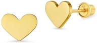 💎 high-quality 14k gold plated brass plain heart screwback baby girls earrings featuring sterling silver posts logo