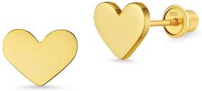 img 4 attached to 💎 High-Quality 14k Gold Plated Brass Plain Heart Screwback Baby Girls Earrings featuring Sterling Silver Posts