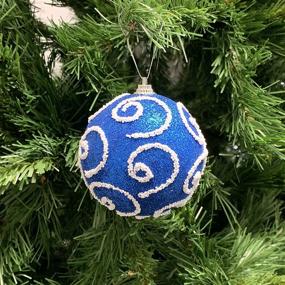 img 2 attached to 🎄 Sparkling 12 Pack Blue Glitter Decorated Foam Christmas Tree Ornament Balls - 3" Large Xmas Ball