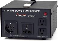 enhanced litefuze lt series 2000w heavy duty voltage converter transformer - step up/down 110/120/220/240v - grounded cord - patented universal output socket, german/french shucko output socket - circuit breaker protection logo