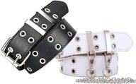 womens double pu leather grommet chain belt pin buckle women's accessories logo