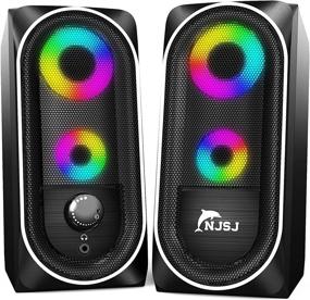 img 4 attached to 🔊 RGB Gaming Speakers, NJSJ H158 - USB Powered 10W Stereo Desktop Speaker with Volume Control, 3.5mm Aux Multimedia Speaker for PC/Laptop/Tablet/Cellphone/Projectors/Monitor - Wired Computer Speakers