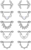 🌈 d.bella 14g opal cz nipple rings stainless steel nipplerings piercing straight barbell for women girls - set of 5 pairs logo