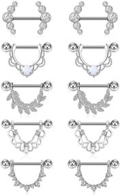 img 4 attached to 🌈 D.Bella 14G Opal CZ Nipple Rings Stainless Steel Nipplerings Piercing Straight Barbell for Women Girls - Set of 5 Pairs