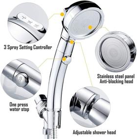 img 2 attached to Optimized High Pressure Shower Head with Handheld - 360 Degree Swivel and On/Off Pause Switch - 3 Spray Patterns - Detachable Hand Shower Sprayer with Stainless Hose