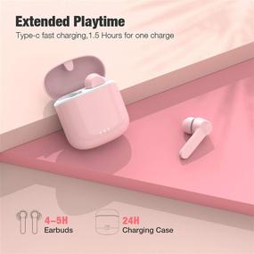 img 2 attached to 🎧 Wireless Earbuds, Bluetooth 5.0 Hi-Fi Stereo Headphones with 30H Playtime, True Wireless Earbuds IPX6 Waterproof, In-Ear Headphones with Mic, USB C, for Working, Travel, Gym - Pink