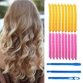 img 4 attached to 🌀 21 PCS Spiral Hair Curlers Set - No Heat Styling Kit for Extra Long Hair up to 22" (55 cm) - Includes 18 Curlers and 3 Styling Hooks - Suitable for Women, Girls, Men (Spiral Curl)