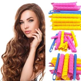 img 2 attached to 🌀 21 PCS Spiral Hair Curlers Set - No Heat Styling Kit for Extra Long Hair up to 22" (55 cm) - Includes 18 Curlers and 3 Styling Hooks - Suitable for Women, Girls, Men (Spiral Curl)