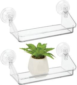 img 4 attached to 📦 mDesign Plastic Suction Decorative Home Storage Organizer Shelf - Strong Suction, 2 Pack - Clear