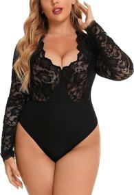img 2 attached to Bodysuit Women Sleeves Jumpsuits Black