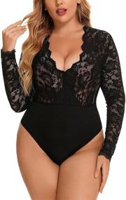 img 4 attached to Bodysuit Women Sleeves Jumpsuits Black