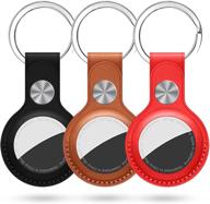 leather airtag cases for air tag 2021 - soyond 2 packs air tag holder anti-scratch protective cover with airtag keychain logo
