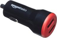 🔌 amazon basics 4.8 amp 24w dual usb car charger for apple & android devices - black/red (4-pack) logo