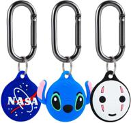 oqplog for airtags air tag case cartoon cute kawaii silicone for airtag air tag cases character fashion cool funny fun clip design airtage gps cover skin carabiner chain 3 packs(stitch no face space) logo