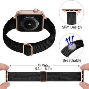 img 2 attached to 📱 SICCIDEN Женский тонкий эластичный ремешок для Apple Watch - Совместим с iWatch SE Series 7 6 5 4 3 2 1 - Стильный черный/розовое золото, нейлоновый эластичный ремешок - 41мм 40мм 38мм