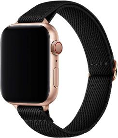 img 3 attached to 📱 SICCIDEN Женский тонкий эластичный ремешок для Apple Watch - Совместим с iWatch SE Series 7 6 5 4 3 2 1 - Стильный черный/розовое золото, нейлоновый эластичный ремешок - 41мм 40мм 38мм