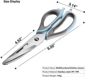img 3 attached to Прочные кухонные ножницы для использования - нержавеющая сталь, безопасная для посудомоечной машины, острые кулинарные ножницы для приготовления курицы, мяса, овощей - идеальны для домашней кухни.