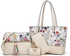 img 4 attached to 👜 4-Piece Women's Fashion Handbag Wallet Tote Bag Shoulder Bag Set with Top Handle Satchel Purse