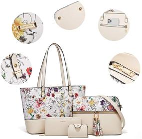img 2 attached to 👜 4-Piece Women's Fashion Handbag Wallet Tote Bag Shoulder Bag Set with Top Handle Satchel Purse
