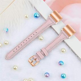 img 3 attached to Joyozy Leather Band for Fitbit Charge 2 - Stylish & Comfortable Replacement Wristband in Light Pink with Rosegold Buckle
