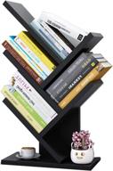 wwahuayuan tree bookshelf wood bookcase: space-saving 4-tier organizer with drawers - black, 12x6.7x23.2 inch logo