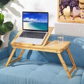 img 2 attached to 📚 JANE EYRE Bamboo Lap Desk: Adjustable Portable Bed Tray with Drawer & Tilting Top for Laptops and Breakfast Serving