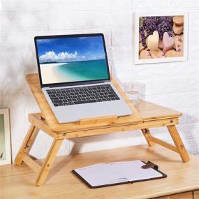 img 1 attached to 📚 JANE EYRE Bamboo Lap Desk: Adjustable Portable Bed Tray with Drawer & Tilting Top for Laptops and Breakfast Serving