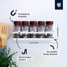 img 1 attached to 🧲 Magnetic Spice Rack for Refrigerator: Space-saving Kitchen Organizer with Strong Magnet & Hooks (White, 2 Pack)