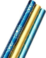 🎁 бумажная фольга hallmark для упаковки подарков на праздники - элегантная темно-синяя и золотая с вырубкой (3 рулона, общей площадью 60 кв. футов) для рождества, хануки, свадеб, выпускных . логотип