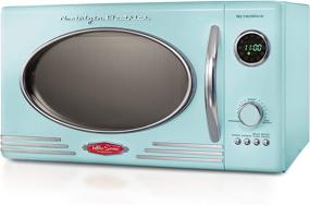 img 4 attached to Retro Aqua Nostalgia RMO4AQ 0.9 Cu Ft Countertop Microwave Oven - 800-Watt, 12 Pre-Programmed Cooking Settings, Digital Clock, Easy-to-Clean Interior