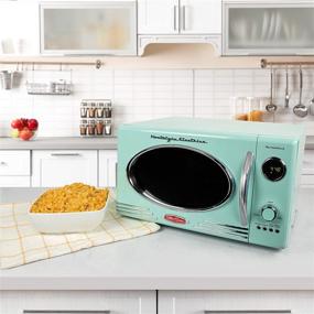 img 2 attached to Retro Aqua Nostalgia RMO4AQ 0.9 Cu Ft Countertop Microwave Oven - 800-Watt, 12 Pre-Programmed Cooking Settings, Digital Clock, Easy-to-Clean Interior