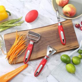 img 3 attached to Ultimate Vegetable Peeler Set: Stainless Steel with Cleaning Brush - Set of 4 Ultra Sharp Ergonomic Kitchen Gadgets for Effortless Peeling, Comfortable Handle