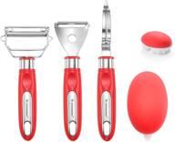 ultimate vegetable peeler set: stainless steel with cleaning brush - set of 4 ultra sharp ergonomic kitchen gadgets for effortless peeling, comfortable handle logo