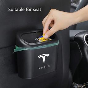 img 1 attached to 🚮 KIKIMO Tesla Trash Can: Includes 8 Rolls of Garbage Bags - Model 3/Y/S/X Car Accessories, Storage Box, Leak-Proof Bin with Lid - Perfect Car Trash Can, Mini Trash Can for Tesla