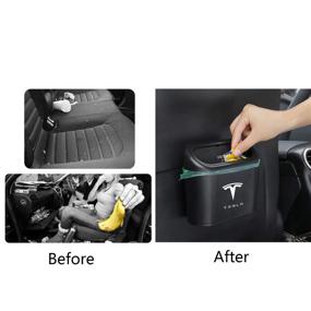 img 3 attached to 🚮 KIKIMO Tesla Trash Can: Includes 8 Rolls of Garbage Bags - Model 3/Y/S/X Car Accessories, Storage Box, Leak-Proof Bin with Lid - Perfect Car Trash Can, Mini Trash Can for Tesla