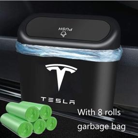 img 2 attached to 🚮 KIKIMO Tesla Trash Can: Includes 8 Rolls of Garbage Bags - Model 3/Y/S/X Car Accessories, Storage Box, Leak-Proof Bin with Lid - Perfect Car Trash Can, Mini Trash Can for Tesla