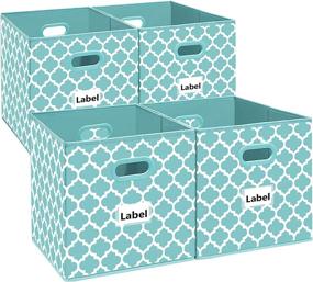img 4 attached to 🔵 Homyfort 13x13 Cube Storage Bins: Foldable Organizer with Dual Plastic Handles - Lantern Pattern, Set of 4 (Blue)