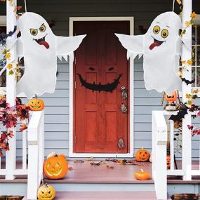 img 4 attached to 👻 HBlife Halloween Hanging Ghost Decoration - 2-Piece 41 Inch Cartoon Ghosts for Party, Patio, Lawn & Garden