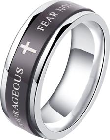 img 4 attached to ✝️ ALEXTINA 7MM Черные нержавеющие стальные кольца с библейскими стихами: Исаия 41:10 Иисус 1:9 - идеальные христианские вращающиеся обручи для свадеб, размер с 6 по 12
