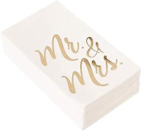 img 4 attached to Mr and Mrs Gold Foil Paper Napkins - 50-Pack, 3-Ply Wedding Dinner Napkins, Disposable Party Supplies - White 4x8 Inches
