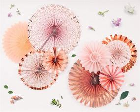 img 3 attached to 🎉 PapaKit Origami Wall Decoration Set (8 Assorted Round Paper Fans) for Birthday Party, Baby Shower, Wedding Events Décor – Creative Art Design Pattern in Lustrous Pink Coral with Metallic Rose Gold