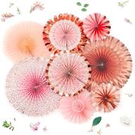 🎉 papakit origami wall decoration set (8 assorted round paper fans) for birthday party, baby shower, wedding events décor – creative art design pattern in lustrous pink coral with metallic rose gold logo