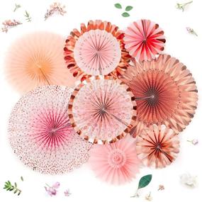 img 4 attached to 🎉 PapaKit Origami Wall Decoration Set (8 Assorted Round Paper Fans) for Birthday Party, Baby Shower, Wedding Events Décor – Creative Art Design Pattern in Lustrous Pink Coral with Metallic Rose Gold